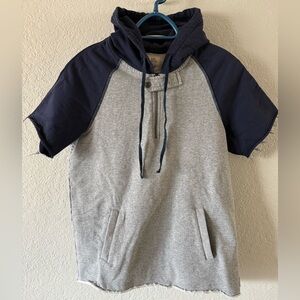 Scotch & Soda Home Alone M Short Sleeve 1/4  Zip Hooded Sweatshirt Gray Blue